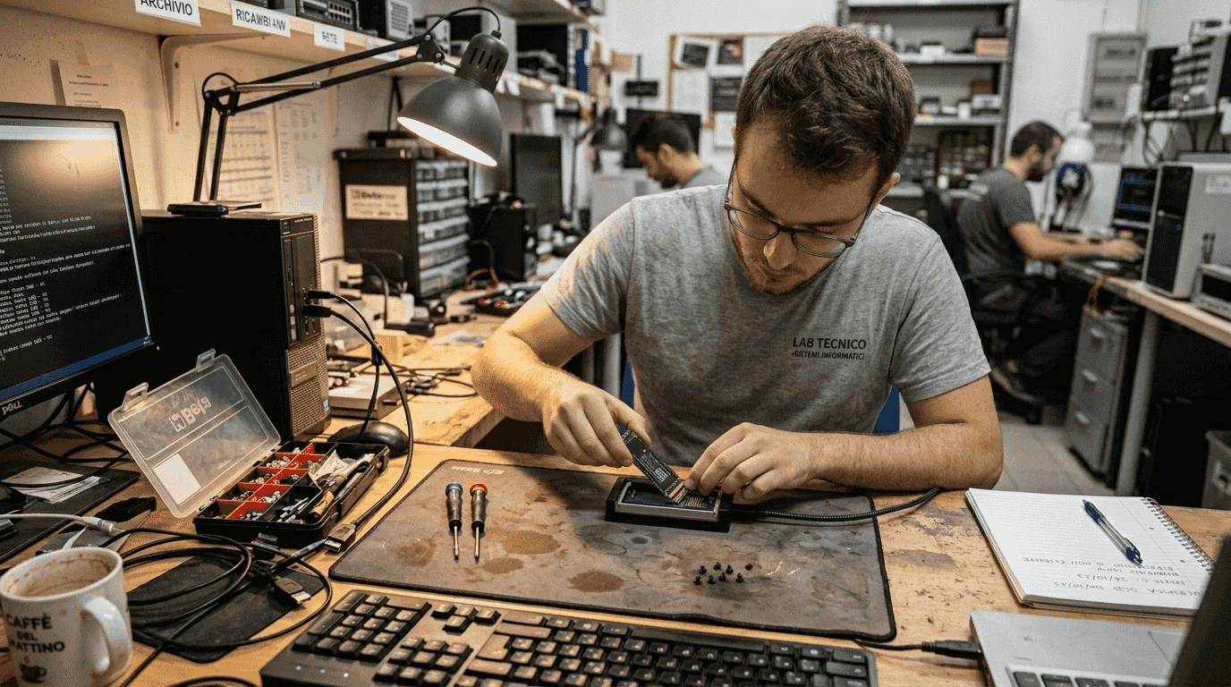 Un esperto sta analizzando un SSD per recuperare i dati